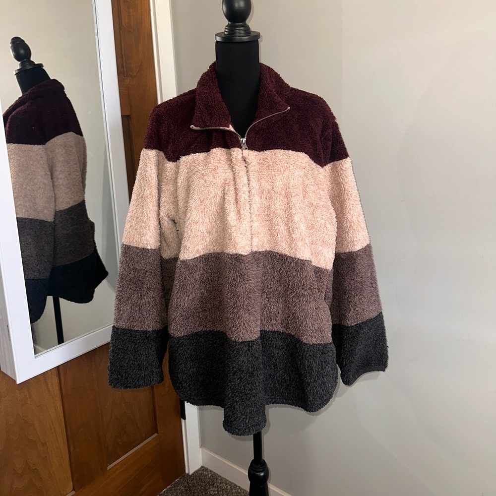 Plus Size Colorblock Half Zip Sherpa Pullover Sweatshirt